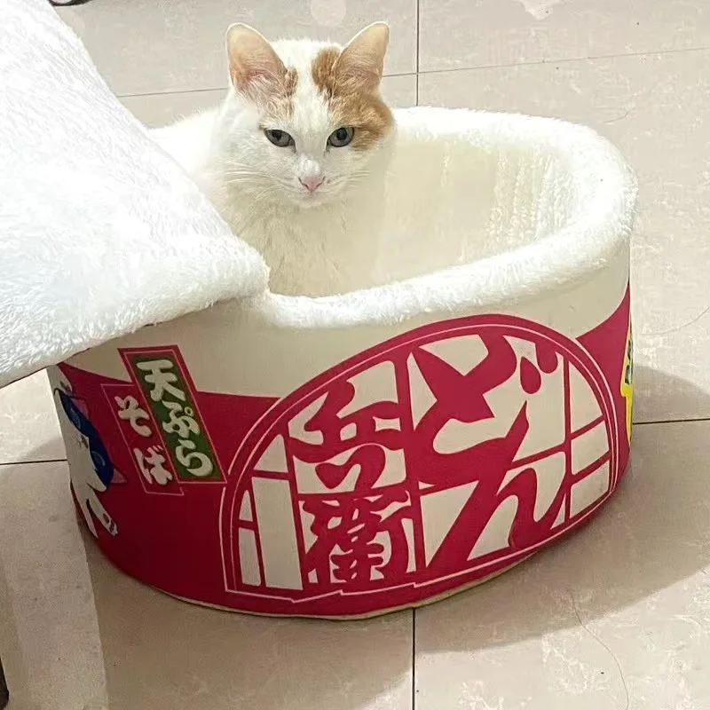

Pet Dog Cat House Kennel Super Large Instant Noodle Warm Dog Cat Nest Beds Cushion Udon Cup Noodle Pet Bed Cozy Four Season Nest