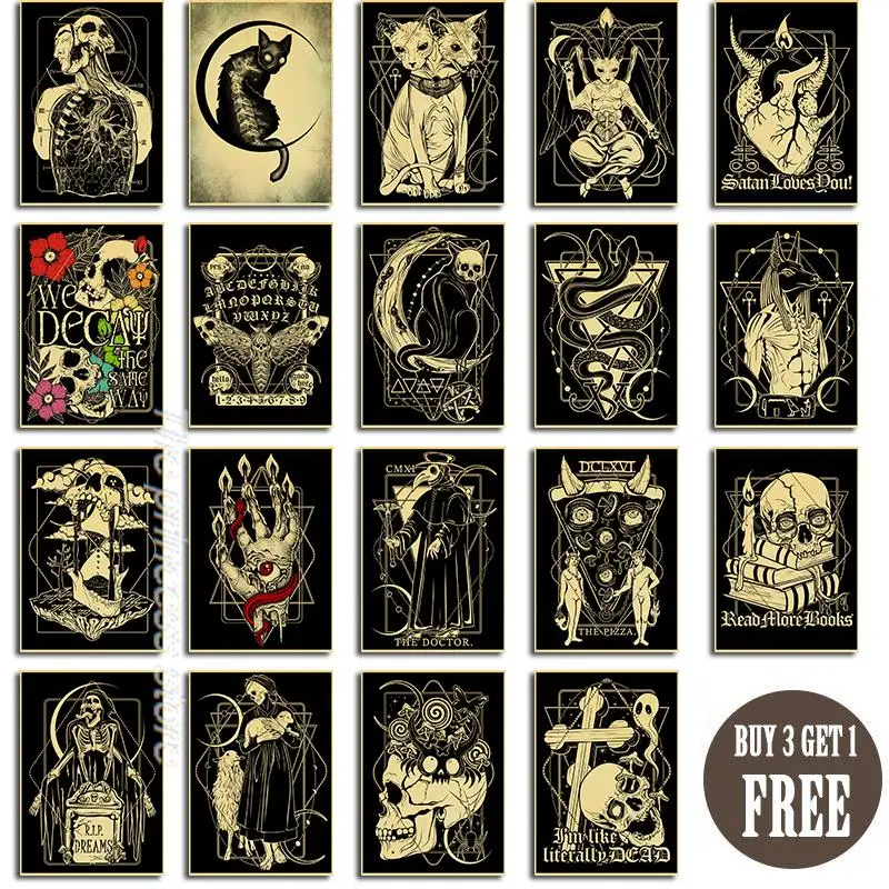 

Ретро готический карточка со скелетом домашний Декор Картина живые плакаты винтажная картина Картина подарок наклейки на стену крафт-бар