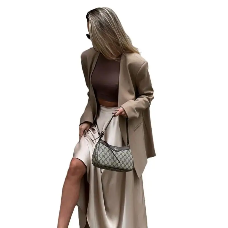 Autumn Winter 2023 Loose Blazers for Women Khaki Blazer for Casual Commuting One Button V-Neck Double Pocket Suit