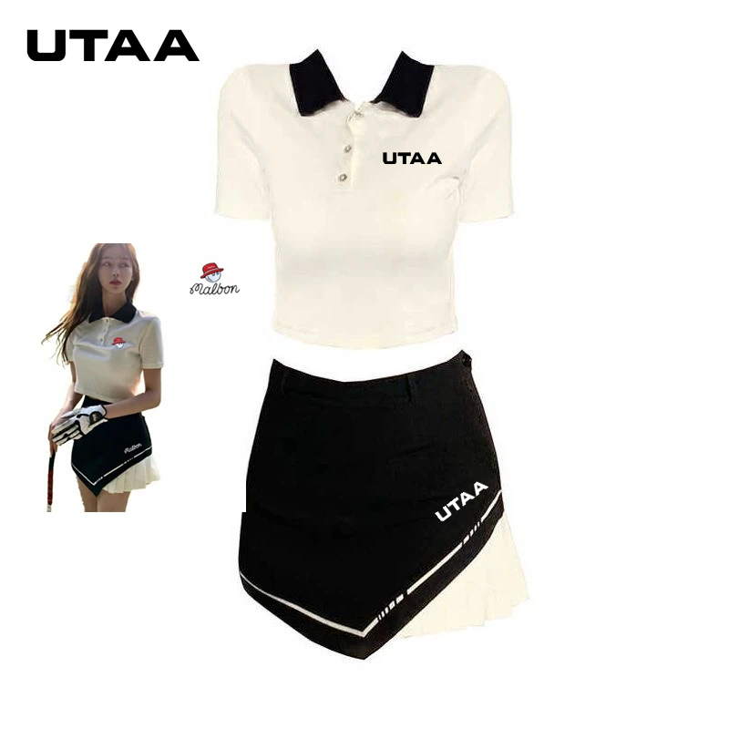 

2023 Golf Top Tennis Skirt Women's Golf Wear Summer 2-piece Set Polo Utaa Golf T-shirt + G4 Skirt Golf Suit Women Golf Clothing