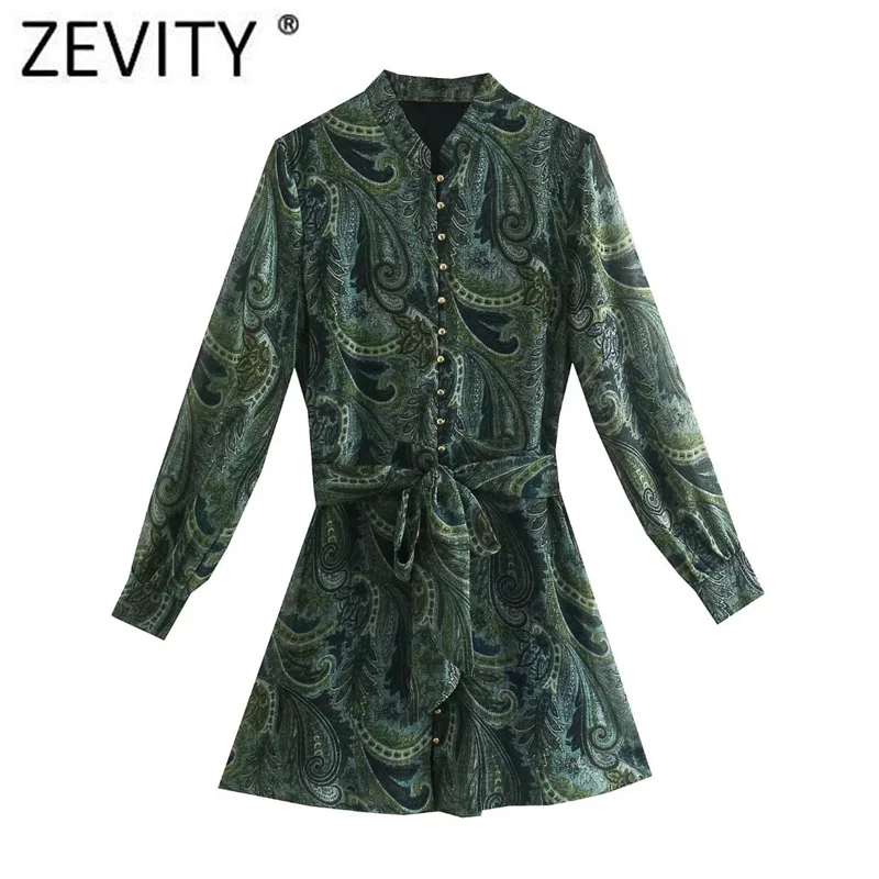 Новинка от Zevity женское винтажное мини-платье-рубашка с Пейсли тотемным цветочным