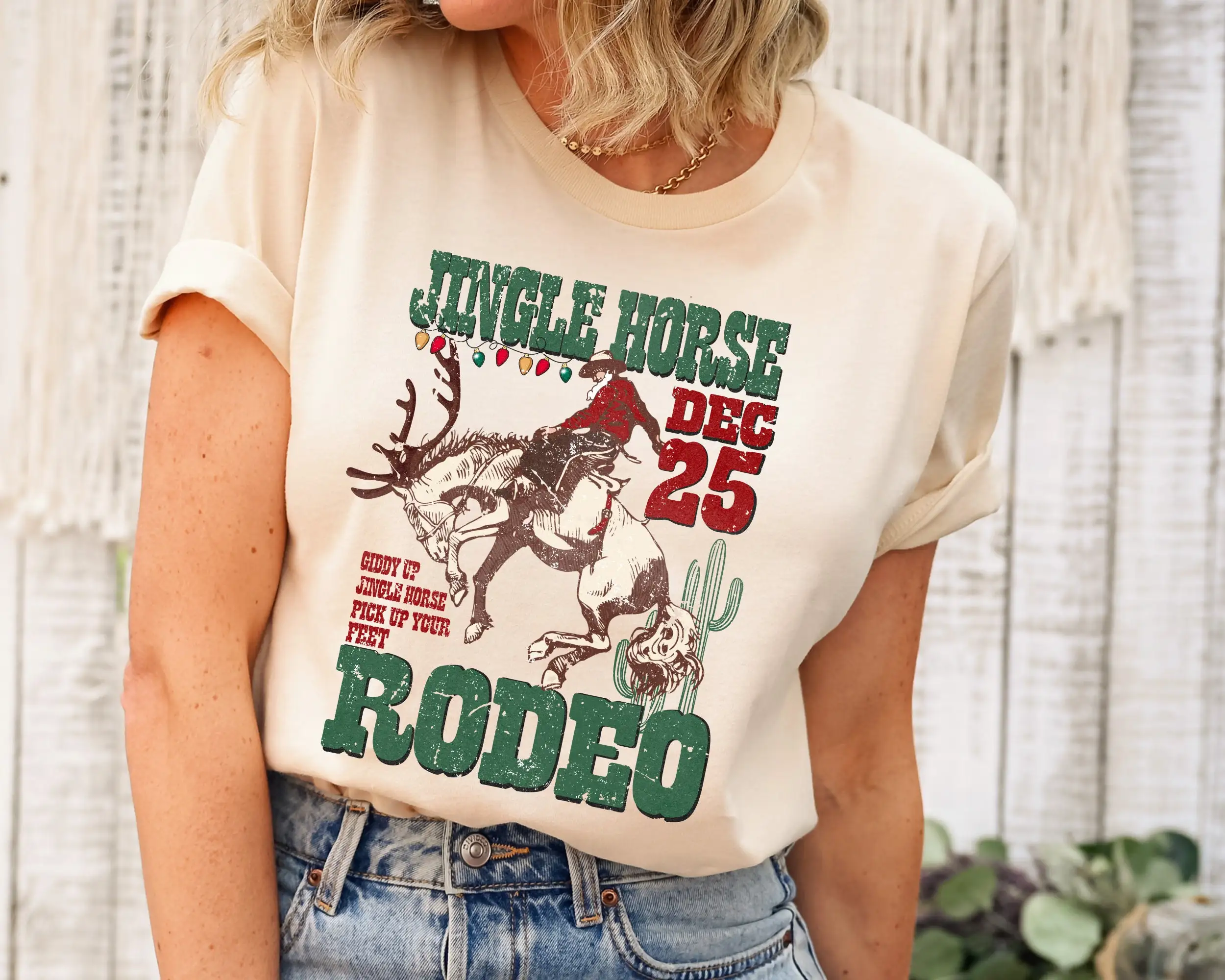 Футболка Jingle Horse Rodeo ковбойский рождественский подарок в стиле вестерн винтажный