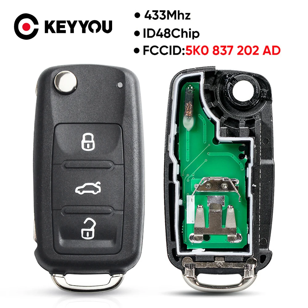 

KEYYOU 434 МГц ID48 чип 5K0837202AD Автомобильный Дистанционный ключ для Volkswagen GOLF PASSAT Tiguan Polo Jetta Beetle Hella