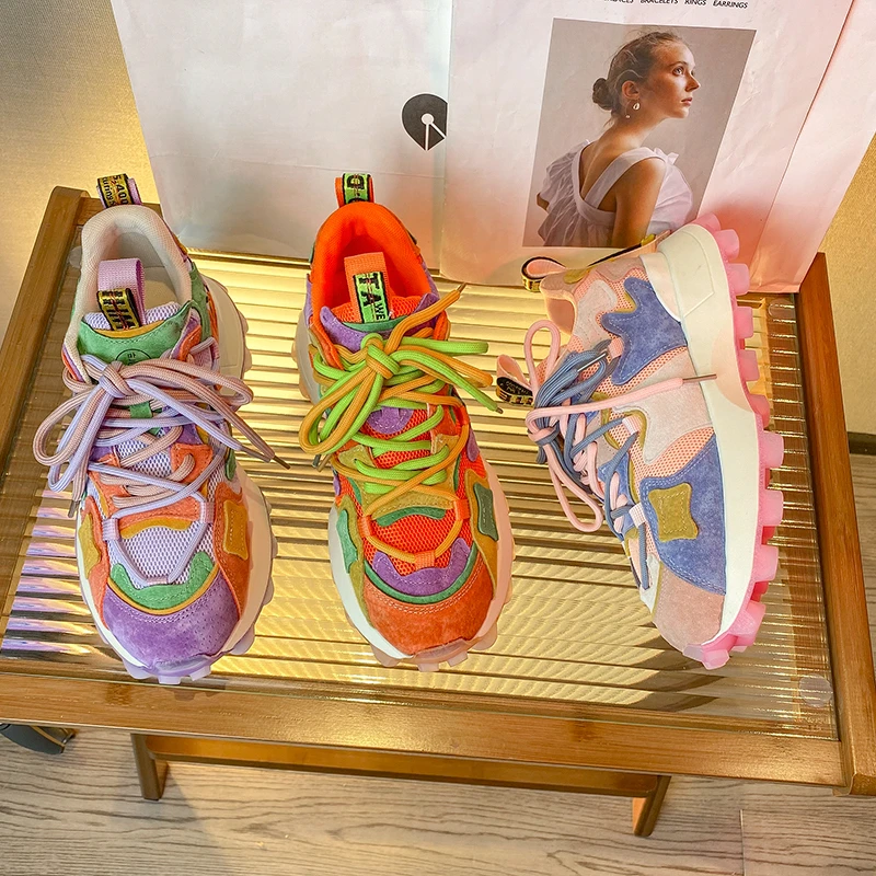 Women's Sports Shoes 2023 Round Head Designer Color Matching Lacing Platform Luxury Women's Running Shoes Vulcanized Shoes