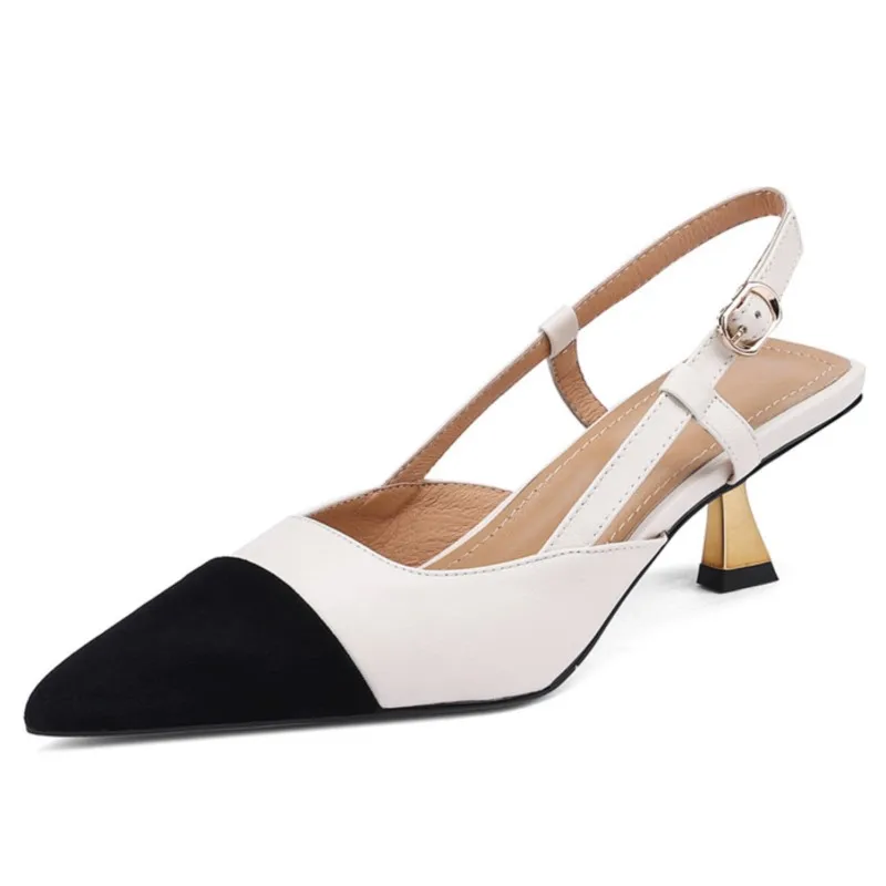 

Dilalula Women Sandals Thin Heels Pointed Toe Pumps Spring Summer Fashion Office Party Mixed Colors Genuine Leather Shoes Woman