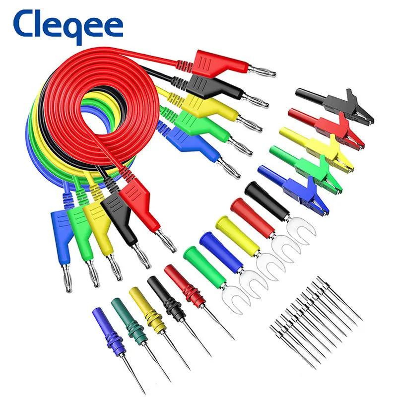 

Cleqee P1036B series 4mm Banana to Banana Plug test lead Kit for Multimeter with Alligator Clip U-type & Puncture Test Probe Kit