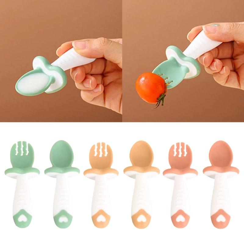 

2pcs/set Baby Spoon Fork BPA Free Soft Tip Infant Cutlery Baby Feeding Tableware Training Feeding Utensils Learn Spoon