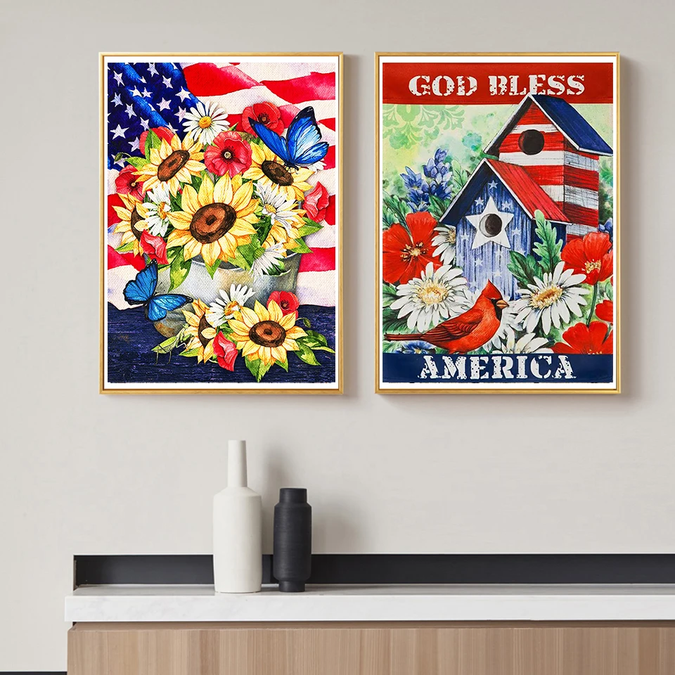 5D алмазная живопись американский флаг Подсолнух пейзаж мозаика сделай сам