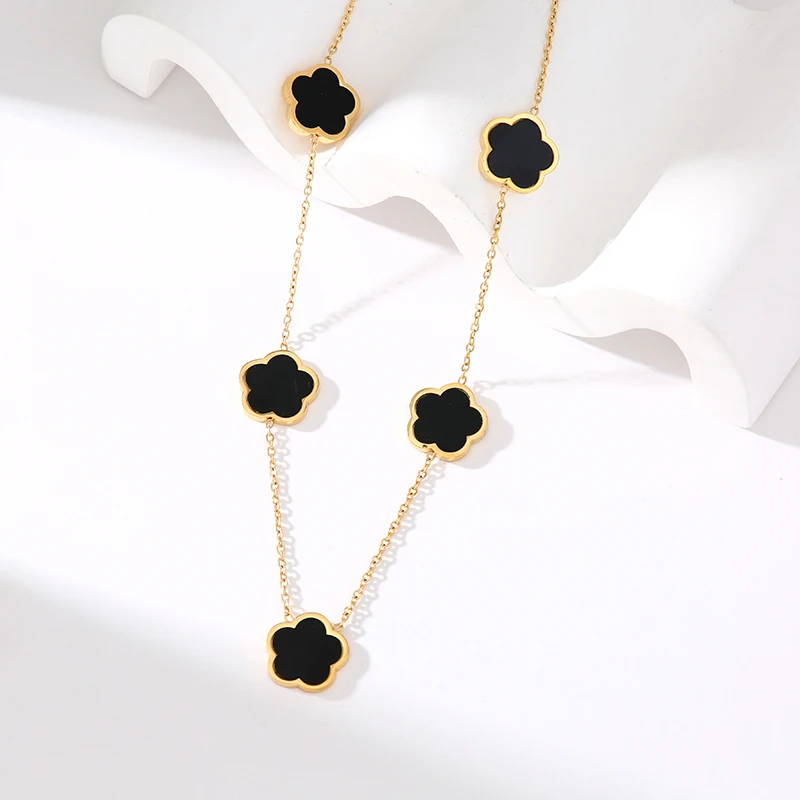 Ожерелье EILIECK из нержавеющей стали 316L с черными 5 листьями и цветами