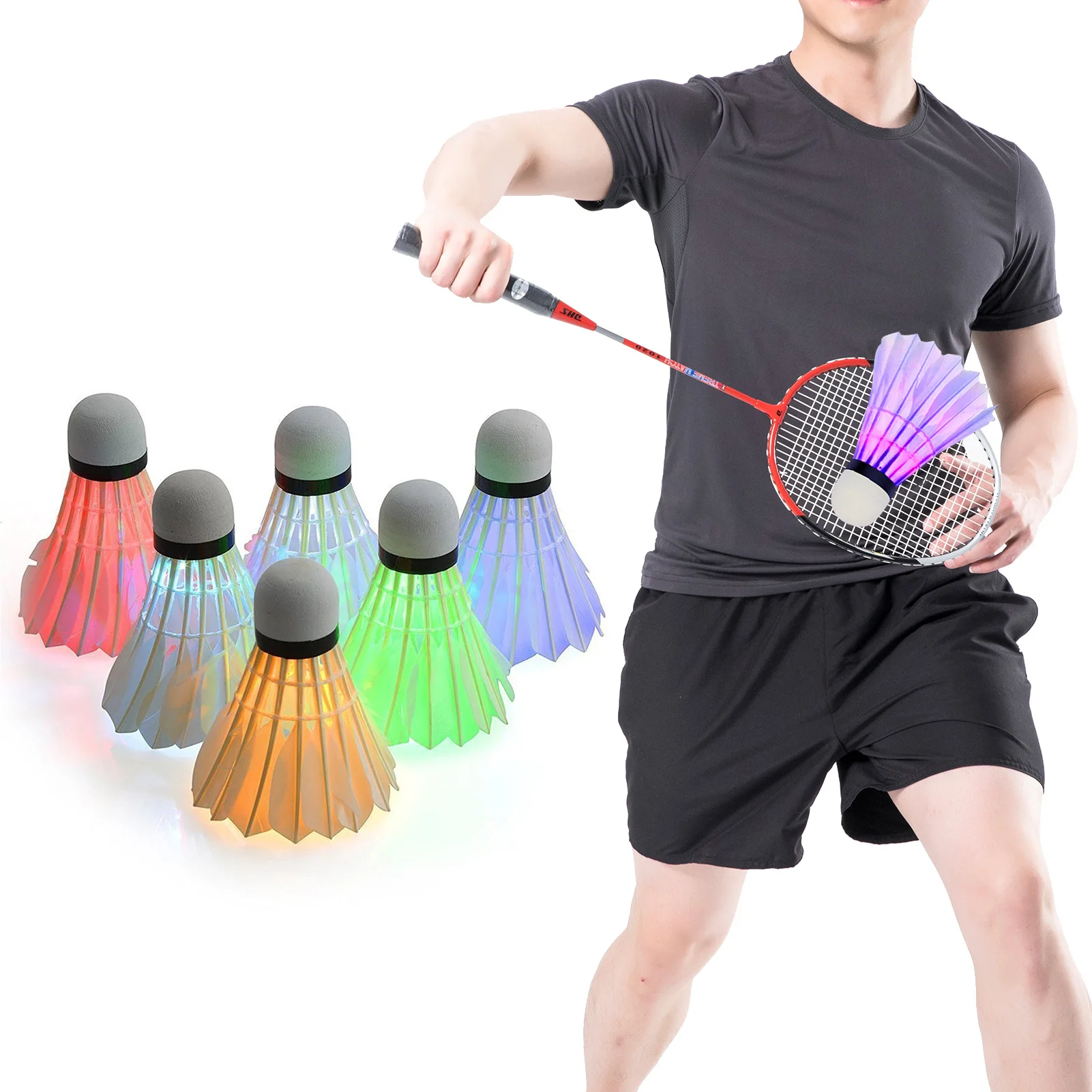 

LED Badminton Shuttlecocks Foam Ball Head Luminous Colorful Shuttlecock Outdoor Sports Entertainment Night Light Training Ball