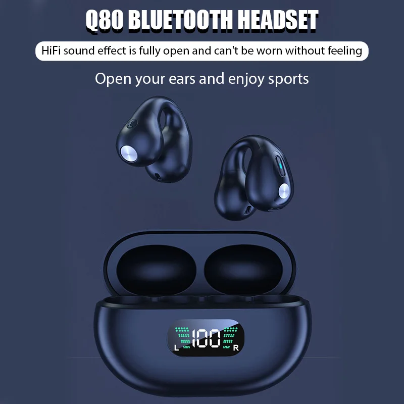 

Беспроводные наушники TWS Q80, Bluetooth 5,3, наушники-вкладыши с костной проводимостью, дизайнерские светодиодсветодиодный наушники с сенсорным уп...