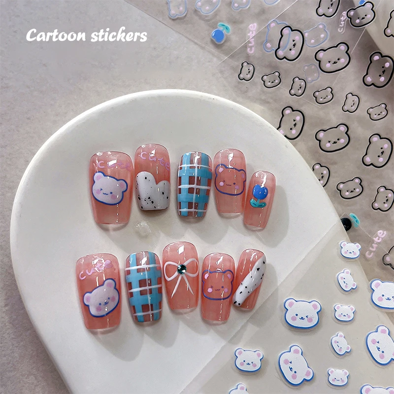 5D милый мультяшный медведь кошка с тиснением наклейки для ногтей аксессуары