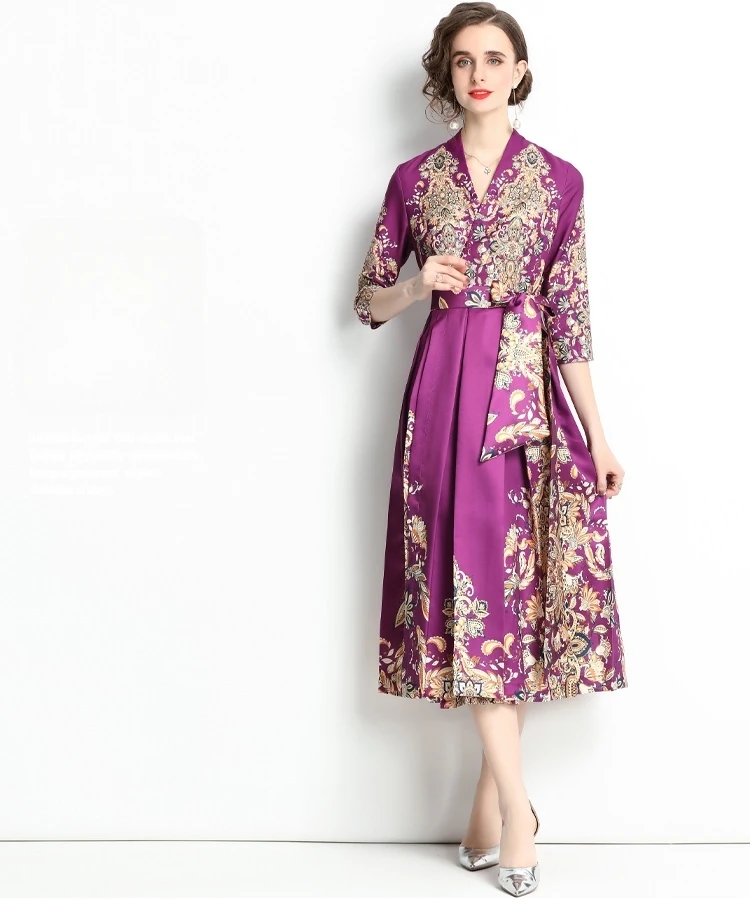 

Платье в дворцовом стиле, Новинка осени 2023, французское платье с запахом на талии, роскошное длинное платье, модная весенняя женская одежда, платья с поясом и принтом