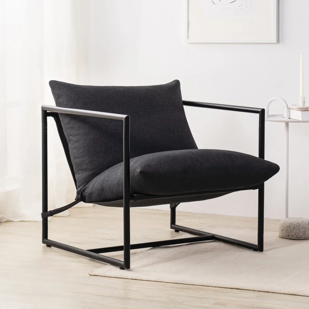 

Metal Framed Sling Accent Chair, Living Room Furniture, Chair Living Room, Comfortable, Simple and Modern, Bedroom