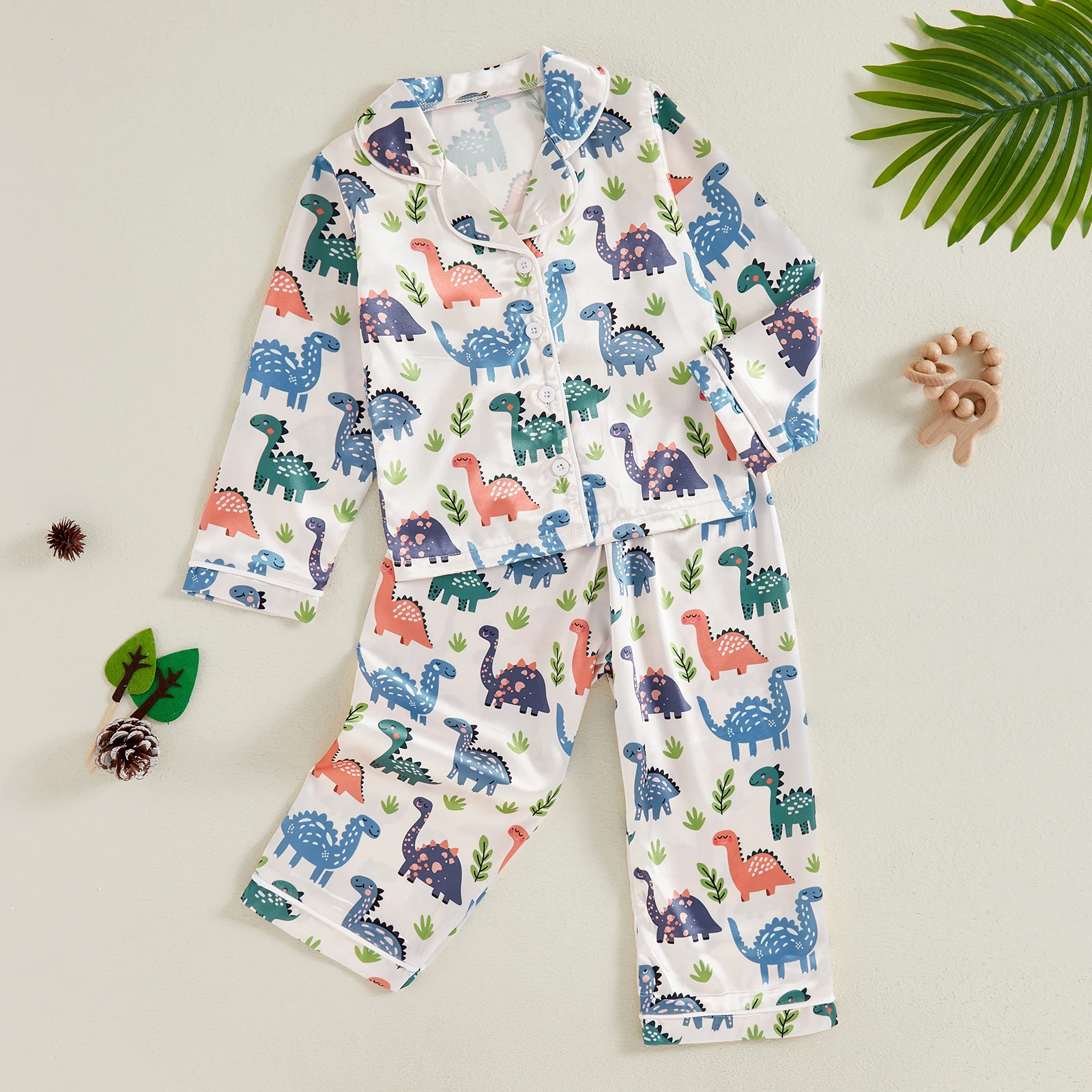 Пижамный комплект детский атласный с длинным рукавом топ лацканами и штаны