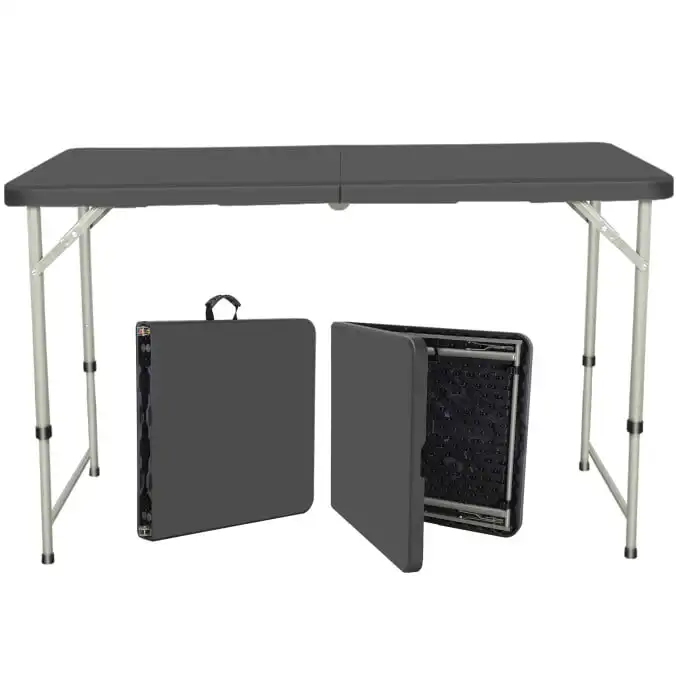 

Folding Table, Adjustable Height Camping Table Office Table for Indoor/Outdoor Picnic Camping Bench, Black