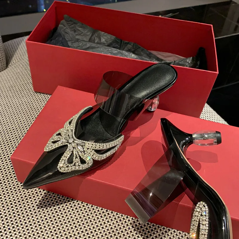 Autuspin Sexy Women Pumps Fashion Crystal Butterfly Thin High Heels Spring Summer Ladies Party Wedding Shoes Pointed Toe Sandals