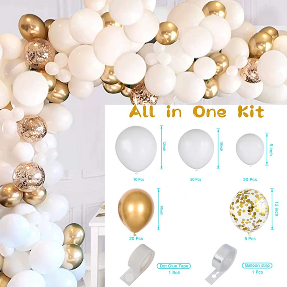 

107pcs White Metal Gold Latex Balloons Garland Arch Kit Mariage Wedding Birthday Party Decorations Baby Shower Decoration Globos