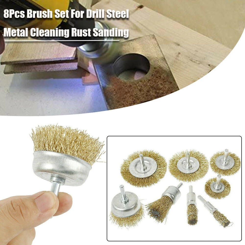 

8Pcs Rust Sanding Wire Cup/Wheel Brush Set For Drill Steel Brass Metal Cleaning For The Machine Equipment Or Steel