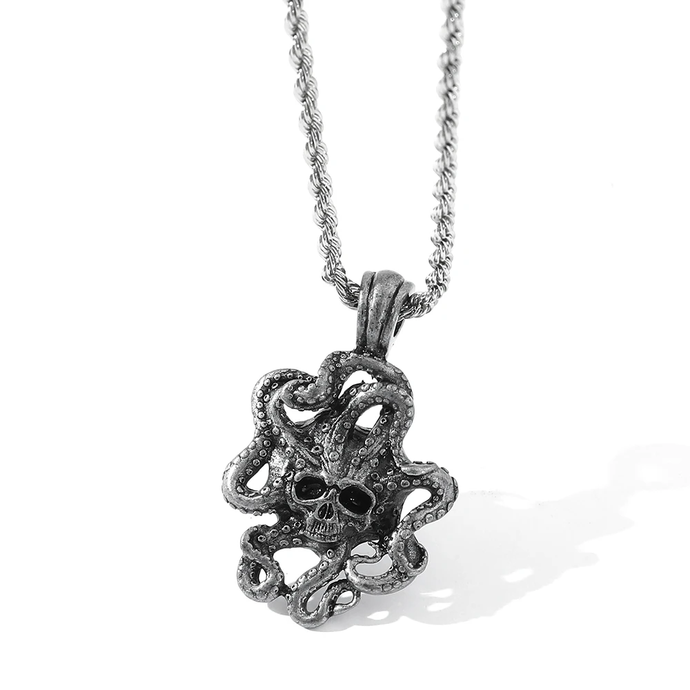 Мужское ожерелье с подвеской в виде черепа осьминога