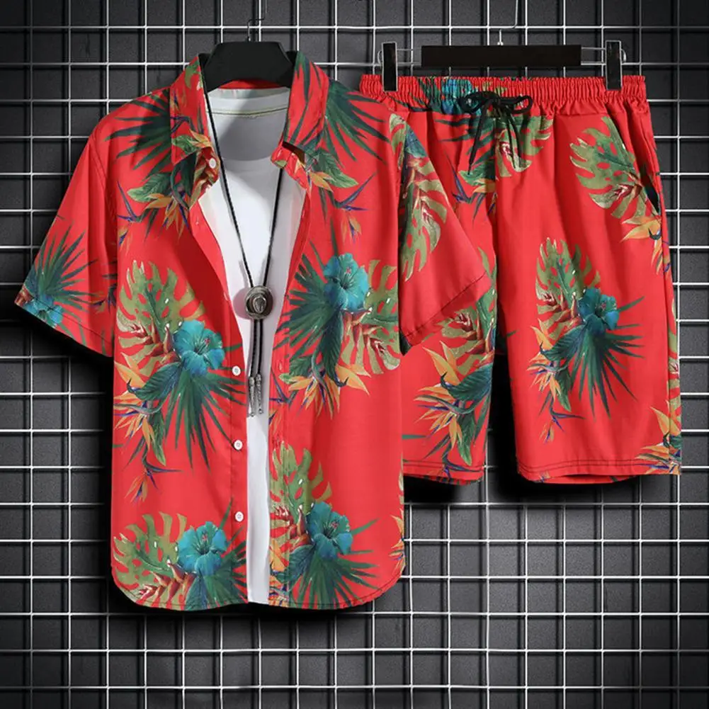 

Breathable Short Sleeve Man Summer Hawaiian Two Piece Sets for Dating