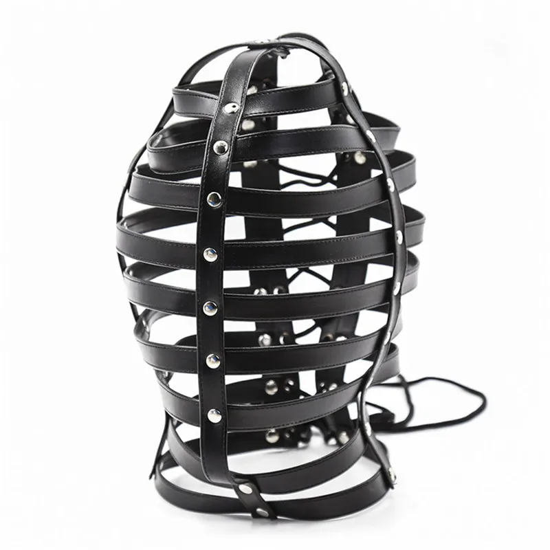 БДСМ сексуальная игрушка полый полосатый капюшон из ПУ кожи раб Косплей взрослые