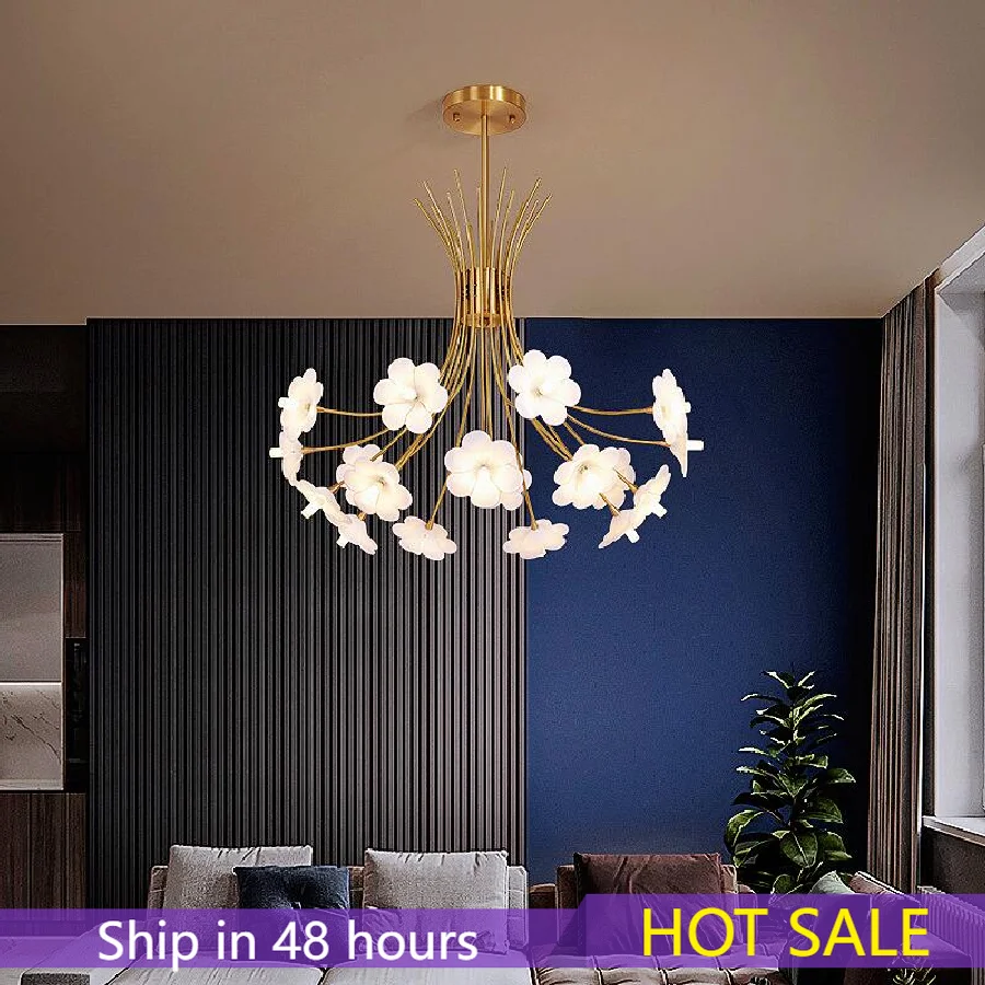 

Modern Copper Chandelier LED Flower Hanging Lamp For Living Dining Room Bedroom Pendant Light Indoor Lighting Home Decor Fixture