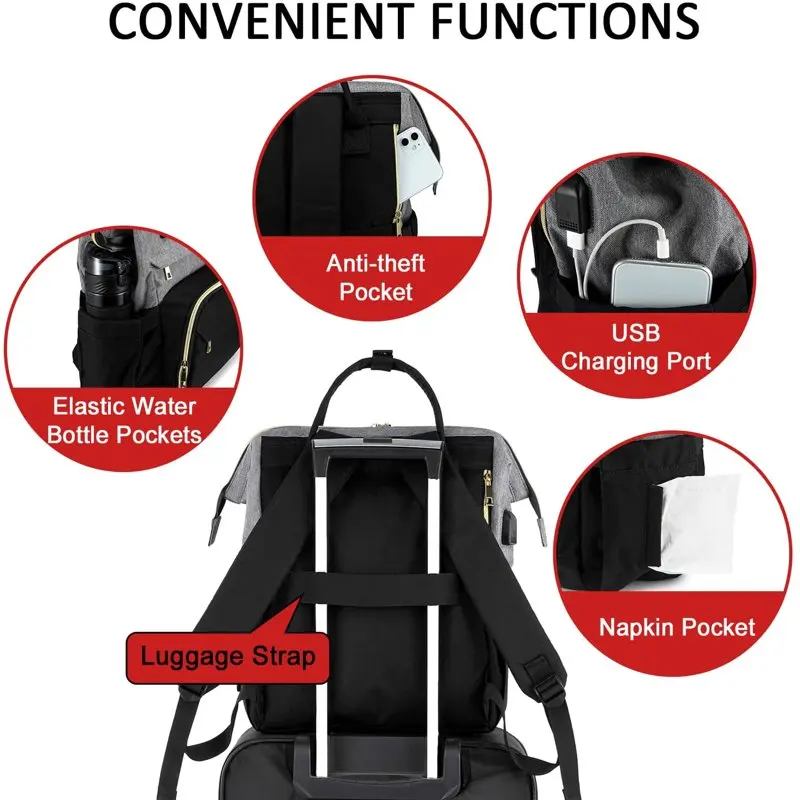 Laptop Backpack for Women,17inch Business Computer Bag Teacher Nurse Backpack Purse with Anti-Thief Pocket, Larger Waterproof Tr