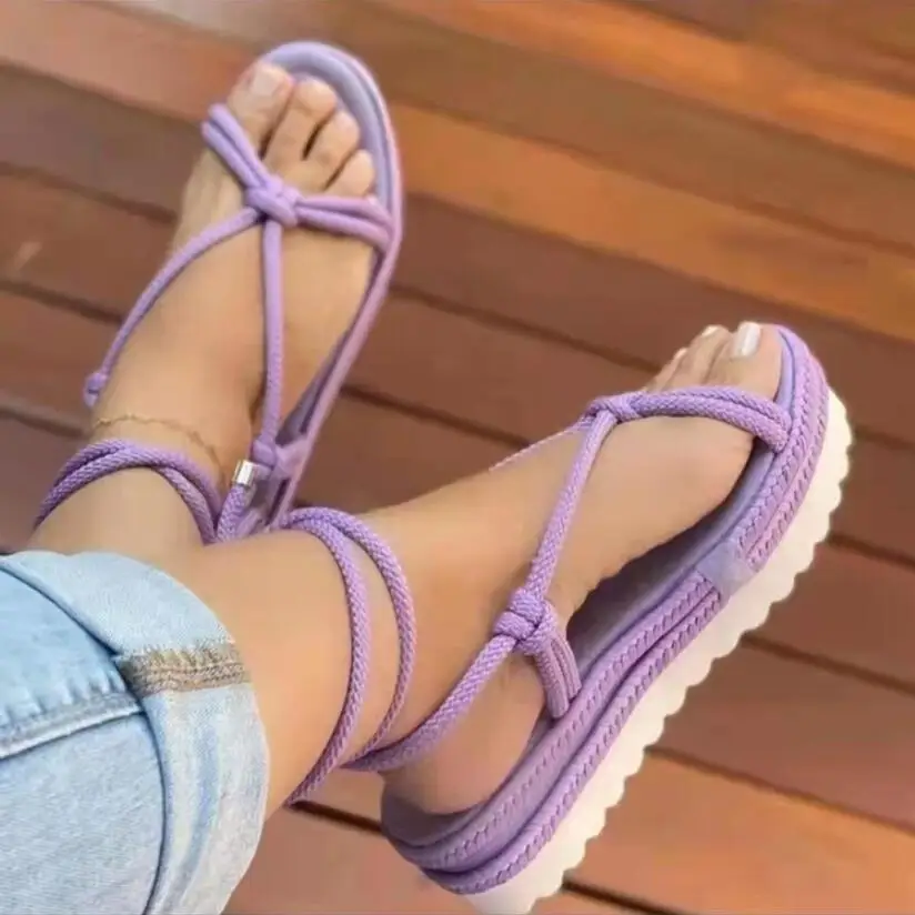 

New Summer Woman Shoes Sandals Weave Heel Cross Strap Party Platform Pumps High Heels Lace-Up Ladies Shoes Walking Mujer Zapatos