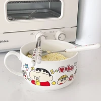 kawaii crayon shin chan ceramic bowl cute cartoon lunch box tableware instant noodle ceramic bowl soup bowl set with lid 1000ml