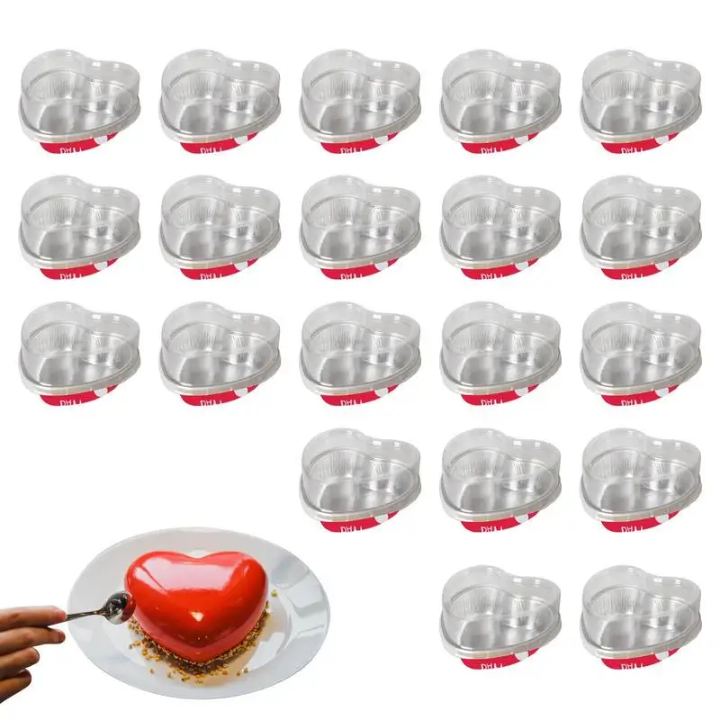 

Heart Cake Pan Aluminum Foil Cake Pan With Lids 20pcs Dessert Baking Cups Pans For Mother's Day Wedding Birthday Cheesecakes