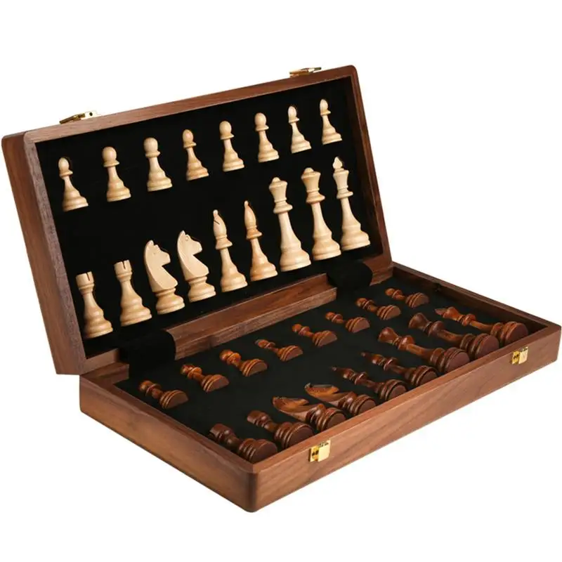

1Set Foldable Chess Board Wooden Chess Portable Chess Board Game With Built-In Storage Box Indoor Leisure Travel Gift Chess Game