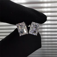 new luxury rectangular cubic zirconia stud earrings women wedding accessories fashion contracted style versatile lady jewelry
