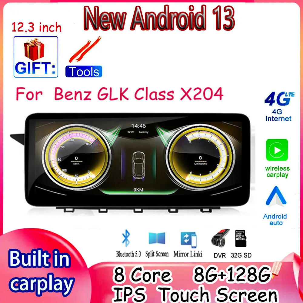 

12.3 Inch Car Multimedia Android 13 For Benz GLK X204 2009-2015 Auto Carplay Stereo Radio Video GPS Navigation Free Shipping