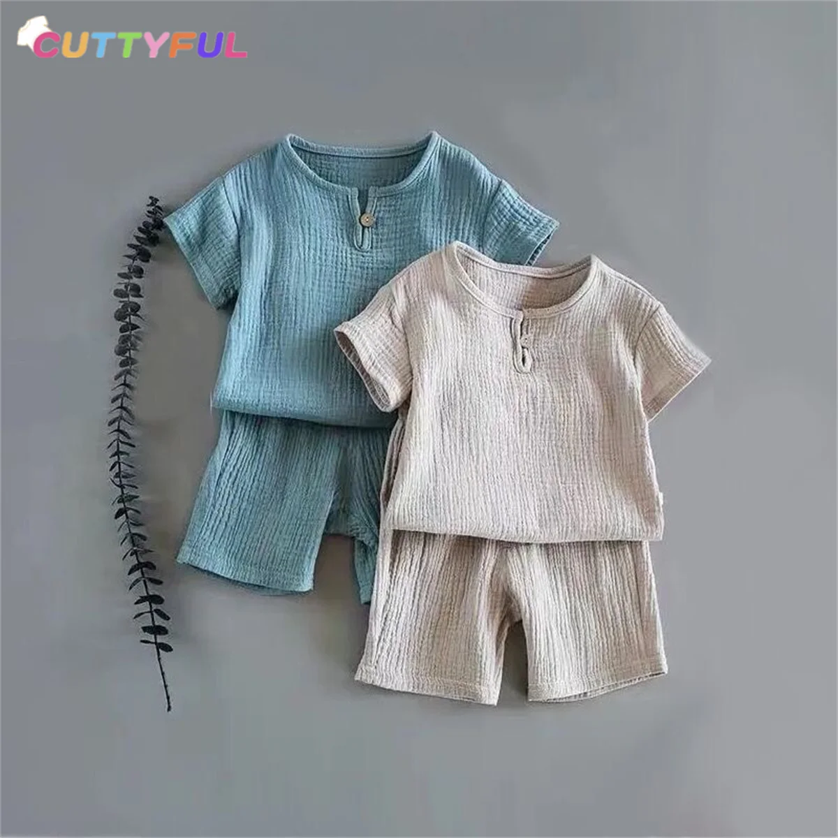 

Cuttyful Baby kids Girls Boys Set Summer Children Cotton breathable comfortable T-shirt+Shorts Linen Children Clothing Outfits