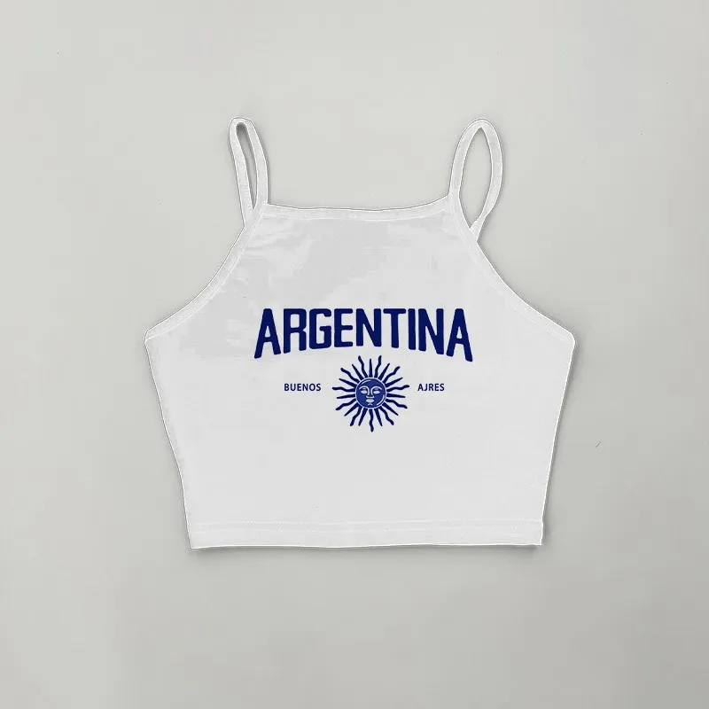 Женский укороченный топ с аргентинским принтом Повседневная однотонная майка