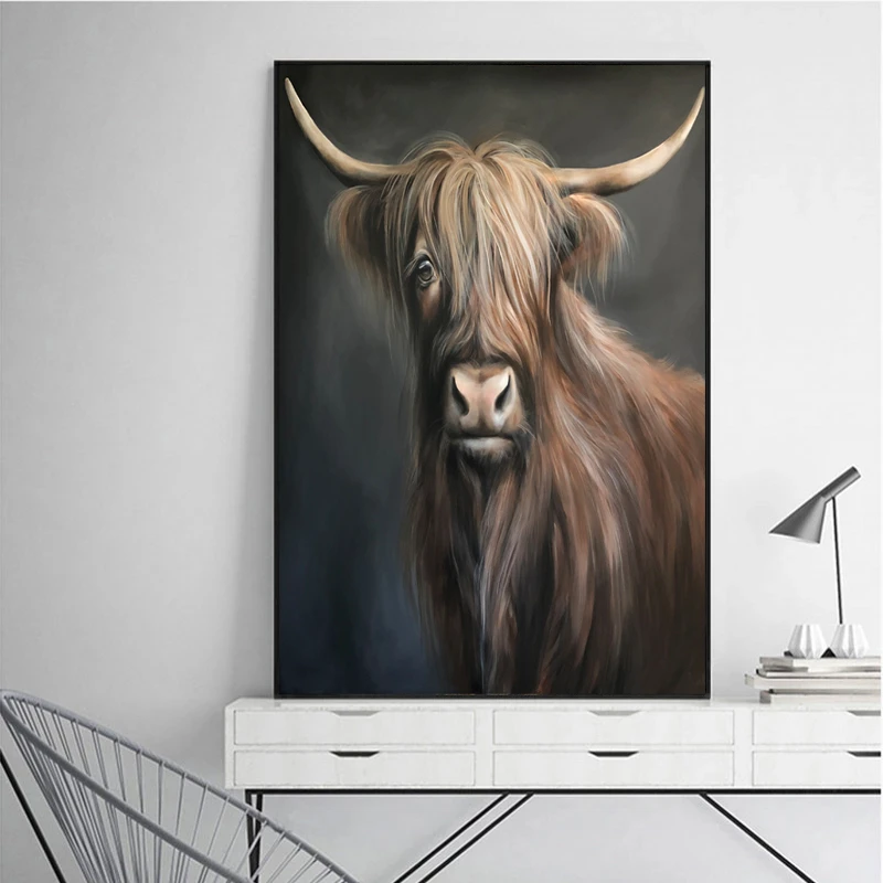 

Highland Cow Deer Canvas Paintings Cute Animal Posters and Prints Modern Wall Art Pictures for Living Room Home Decoration