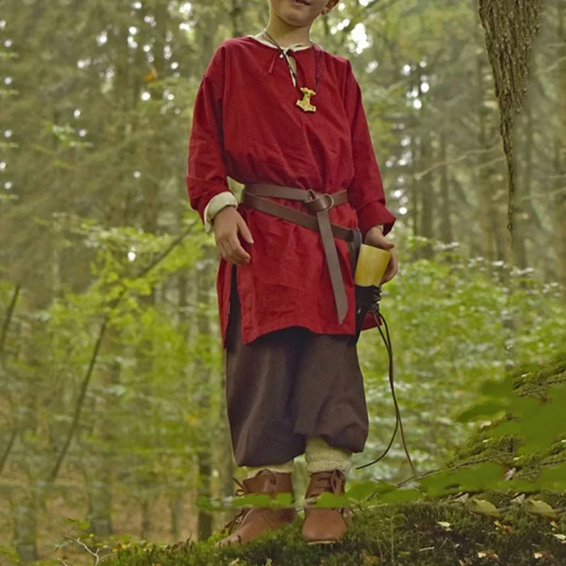 

Костюм средневекового рыцаря воина, Детская туника с коротким рукавом для косплея, топы и рубашки викингов, пиратов, Рен