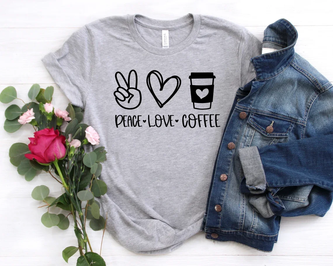 

Sugarbaby Peace Love Coffee, футболка для влюбленных кофе, Женская кофейная рубашка для завтрака, забавные кофейные хлопковые футболки, Прямая поставка