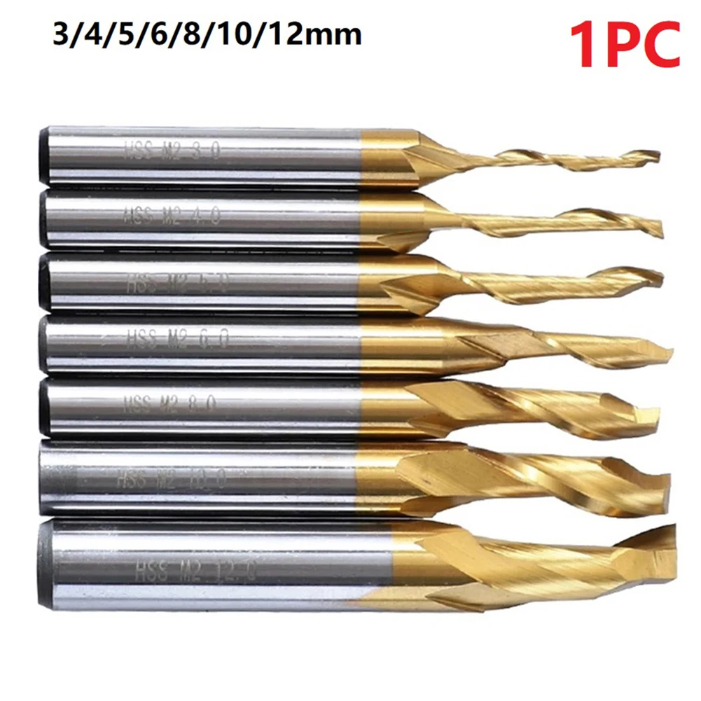 

Aluminum Spiral End Mill 3-12mm Shank HSS Milling Cutter Single Flute CNC Router Bit TiN Coated End Mill For Wood Cutting