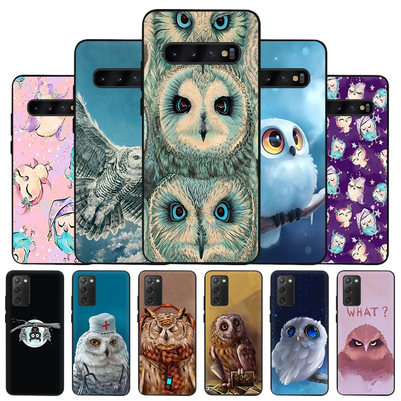 

Fashion Cute Owl Cartoon Black Phone Case for Samsung A03 A50 A70 F62 F52 A30 A20e A02 F42 F23 A40 A10s F12 F22 F41 A90 Cover