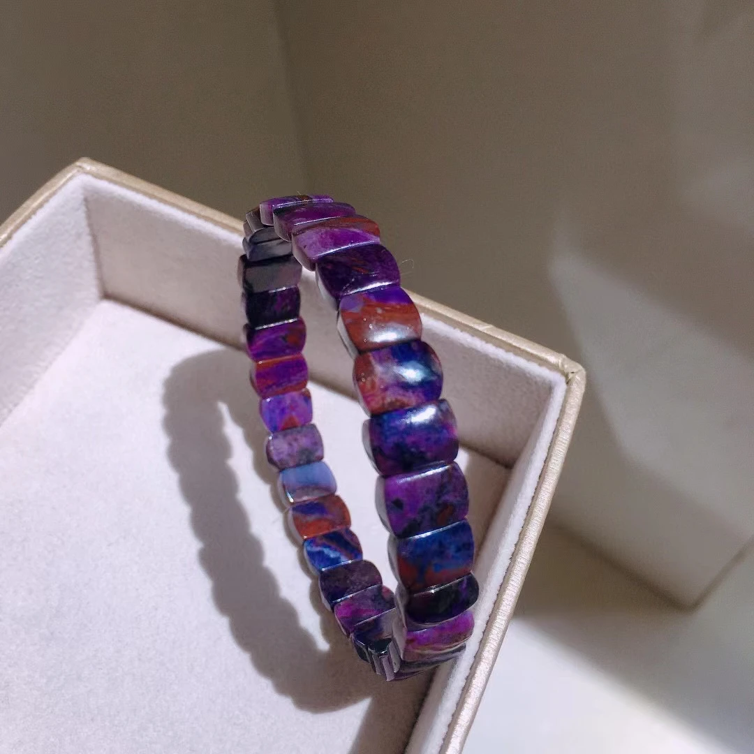

Natural Purple Sugilite Rectangle Beads Stretch Bracelet South Africa 9x6.2x3mm Women Sugilite Charms Jewelry Rare AAAAA