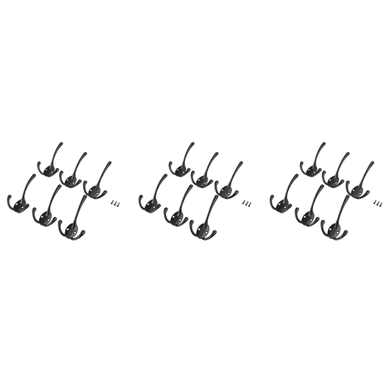 

18PCS Big Heavy Duty Three Prongs Coat Hooks Wall Mounted With 36 Screws Retro Double Utility Rustic Hooks