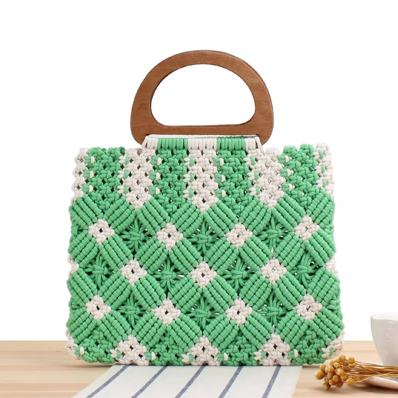 

Luxury Hollow Knitting Women's Handbags Designer Woven Bags for Women 2022 Milk Cotton Crochet Tote Hand Bag and Purse Clutch