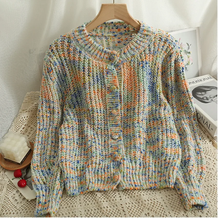 

Корейский модный шикарный вязаный свитер, кардиган, Женский однобортный Повседневный Свободный кардиган на осень и зиму, женская верхняя о...