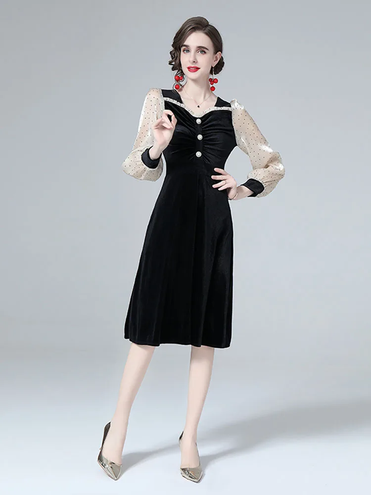 

2022 Spring Women's Dress High Waist V Neck Long Sleeve Fashion Elegant and Comfortable Temperament Stitching Dress B126