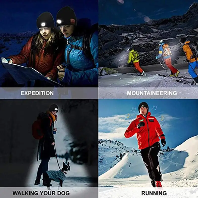 New Winter Beanie Hat Unisex Beanie Soft Black Knitted Hat Wireless Bluetooth 5.0 Smart Cap Headphone Headset with LED Light