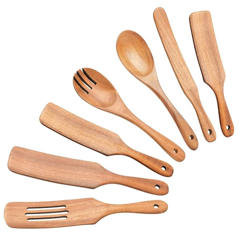 

7Pcs Wooden Spoons For Cooking Kitchen Tools,Heat Resistant Cooking Utensil For Nonstick Cookware,Salad,Mixing,Serving