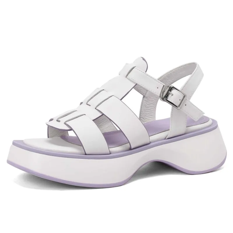 

Dilalula Full Grain Leather Peep Toe Thick Bottom Concise Style Leisure Comfortable Buckle Strap Summer Women Sandals L8f8