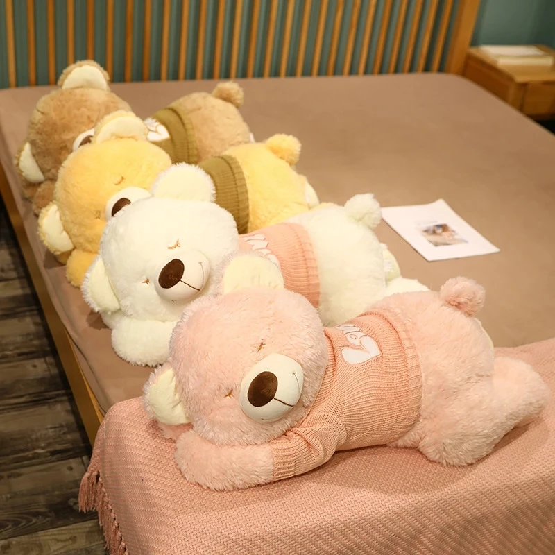 

1pc 80/100CM Cute Fluffy Lying Teddy Bear Plush Toys Stuffed Animal Sleepy Pillow Kids Toys Throw Pillow Cartoon Girls Kids Gift